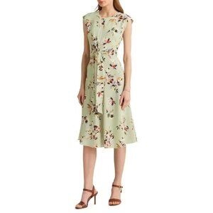 Lauren Ralph Lauren Women's Floral Crepe Dress ~ 8P Sage/Pink Multi ~MRP $145.00